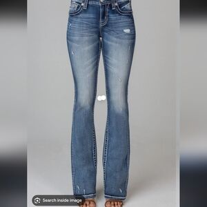 Miss Me -- Factory Distressed Low Rise Denim Boocut Jeans